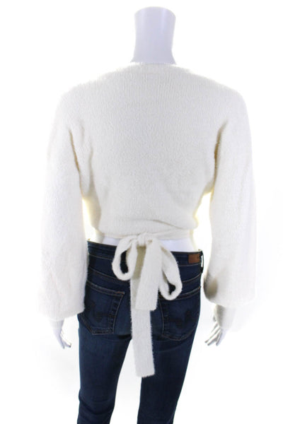 Kookai Womens White Fuzzy V-Neck Tie Around Cardigan Sweater Top Size 10