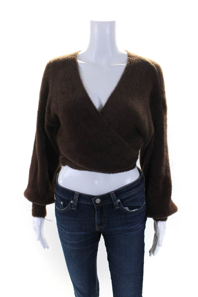 Kookai Womens Brown Fuzzy Open Front Tie Around Cardigan Sweater Top Size 10