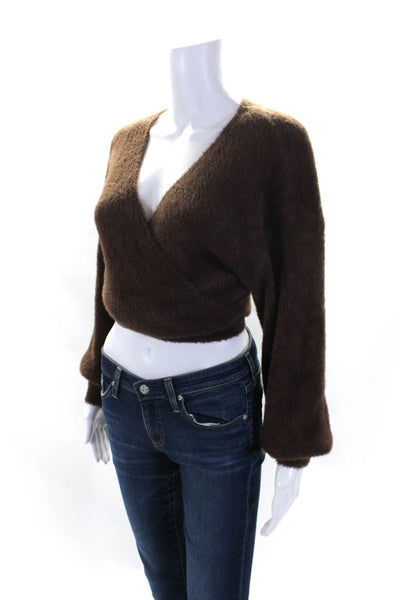 Kookai Womens Brown Fuzzy Open Front Tie Around Cardigan Sweater Top Size 10