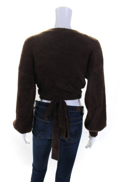 Kookai Womens Brown Fuzzy Open Front Tie Around Cardigan Sweater Top Size 10