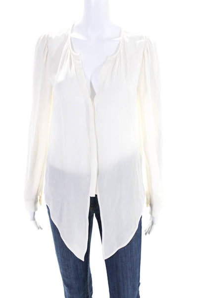 Joie Womens Silk Crepe V-Neck Tie Front Long Sleeve Blouse Top White Size XS