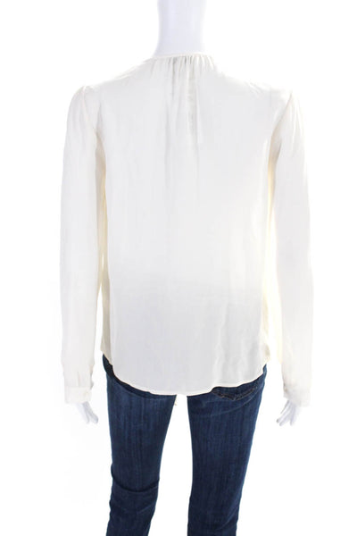 Joie Womens Silk Crepe V-Neck Tie Front Long Sleeve Blouse Top White Size XS