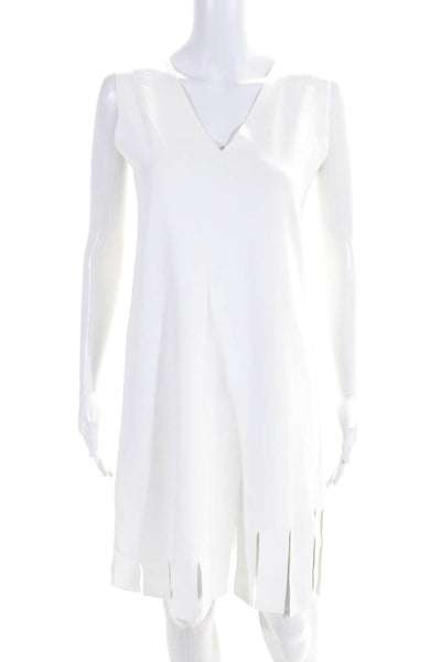 D. Exterior Womens Knit V-Neck Sleeveless Fringe Hem Shift Dress White Size M