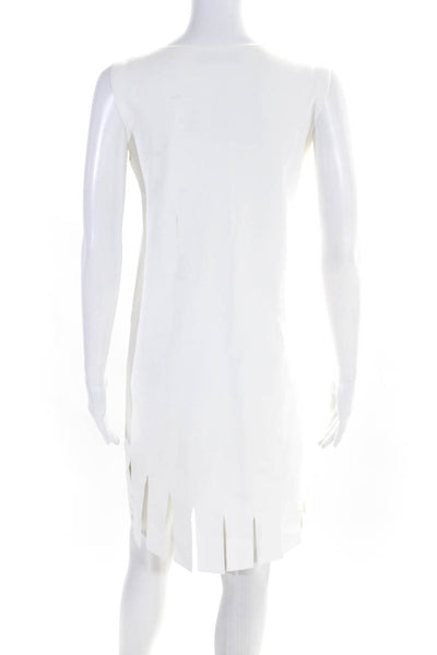 D. Exterior Womens Knit V-Neck Sleeveless Fringe Hem Shift Dress White Size M