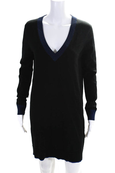 Rag & Bone Jean Womens Long Sleeve V Neck Sweater Dress Black Blue Wool Size XS