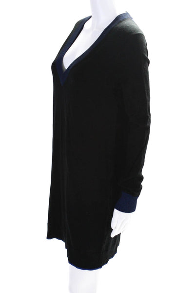 Rag & Bone Jean Womens Long Sleeve V Neck Sweater Dress Black Blue Wool Size XS