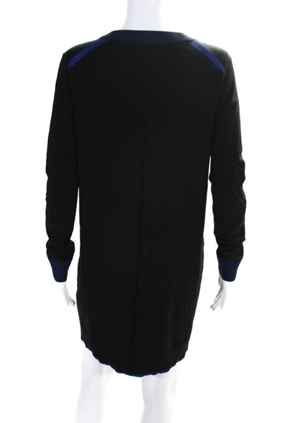 Rag & Bone Jean Womens Long Sleeve V Neck Sweater Dress Black Blue Wool Size XS