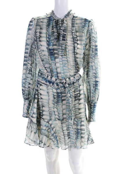 Alexis Womens Belted Striped Chiffon A Line Shirt Dress Blue White Size XL