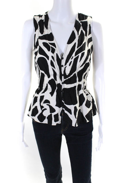 Rachel Rachel Roy Womens Black White V-Neck Sleeveless Peplum Blouse Top Size S