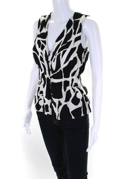 Rachel Rachel Roy Womens Black White V-Neck Sleeveless Peplum Blouse Top Size S