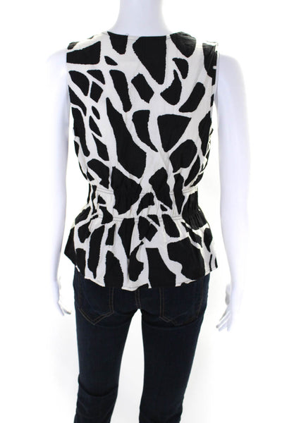 Rachel Rachel Roy Womens Black White V-Neck Sleeveless Peplum Blouse Top Size S