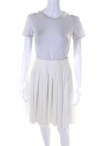 Prada Womens Pleated Zip Up Mid Rise A-Line Knee Length Skirt White Size 38