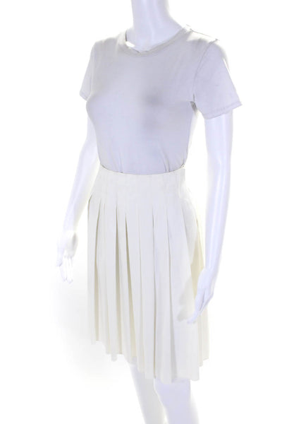 Prada Womens Pleated Zip Up Mid Rise A-Line Knee Length Skirt White Size 38