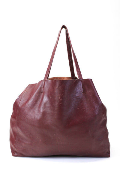 Celine Womens Leather Cabas Open Top Toe Bag Top Handle Burgundy Large Handbag