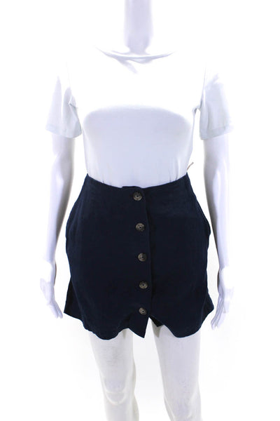 Wilfred Womens Button Front Woven Mini Skirt Navy Blue Linen Size 2