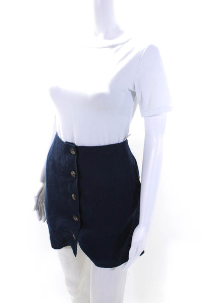 Wilfred Womens Button Front Woven Mini Skirt Navy Blue Linen Size 2