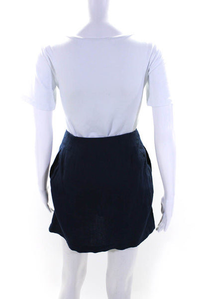 Wilfred Womens Button Front Woven Mini Skirt Navy Blue Linen Size 2