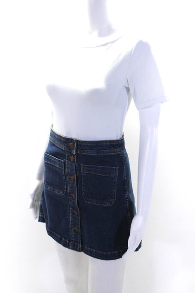 Madewell Womens Button Front Stretch Denim A Line Mini Skirt Blue Size 00