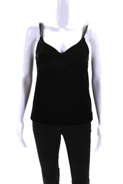 Rebecca Taylor Womens V Neck Velvet Tank Top Blouse Black Size 2