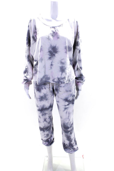 Colsie Womens Scoop Neck Tie Dyed Sweatshirt Jogger Pants Set Gray Size Small