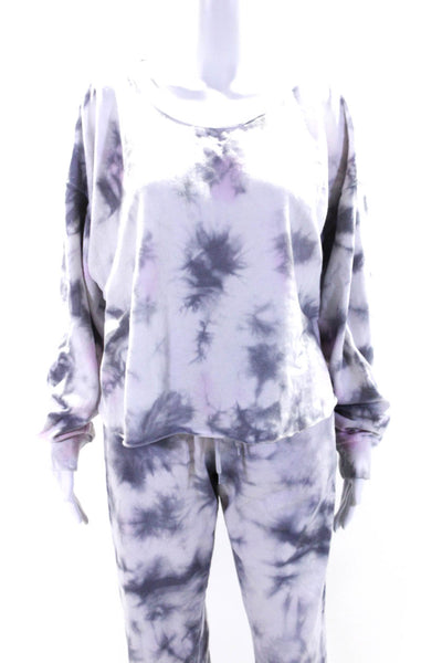 Colsie Womens Scoop Neck Tie Dyed Sweatshirt Jogger Pants Set Gray Size Small