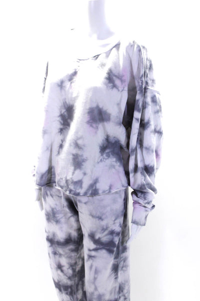 Colsie Womens Scoop Neck Tie Dyed Sweatshirt Jogger Pants Set Gray Size Small