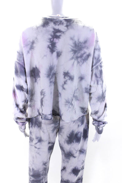 Colsie Womens Scoop Neck Tie Dyed Sweatshirt Jogger Pants Set Gray Size Small