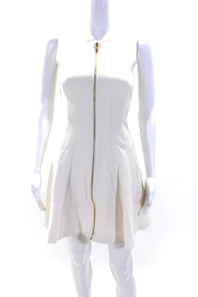 Theory Womens Front Zip Sleeveless Crew Neck A Line Dress White Size 0