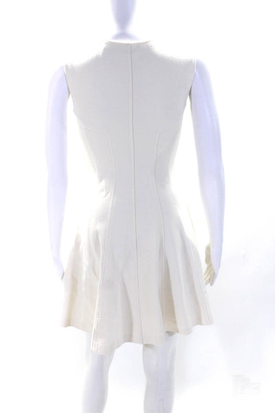 Theory Womens Front Zip Sleeveless Crew Neck A Line Dress White Size 0