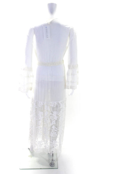 Muche Et Muchette Womens Tie Front Sheer Open Knit Cover Up White One Size