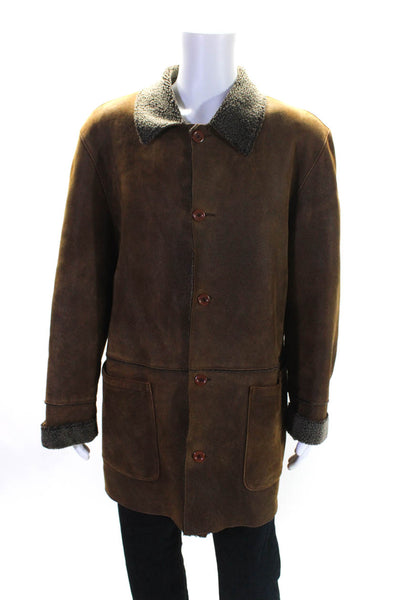 Reilly Olmes Mens Button Front Shearling Lined Suede Jacket Brown Size XL