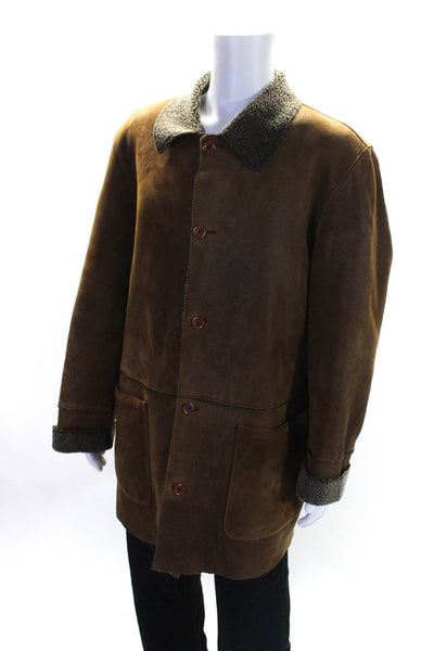 Reilly Olmes Mens Button Front Shearling Lined Suede Jacket Brown Size XL