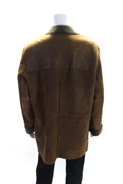 Reilly Olmes Mens Button Front Shearling Lined Suede Jacket Brown Size XL