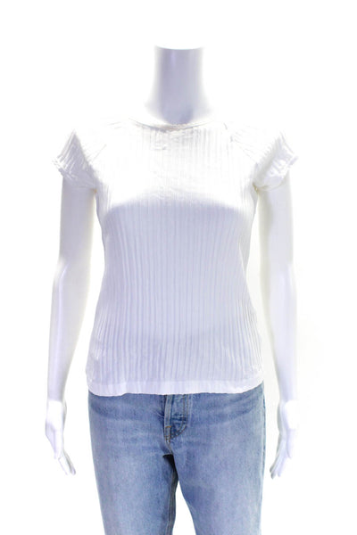 Helmut Lang Womens Ribbed Short Sleeve Crew Neck Top Tee Shirt White Size Medium