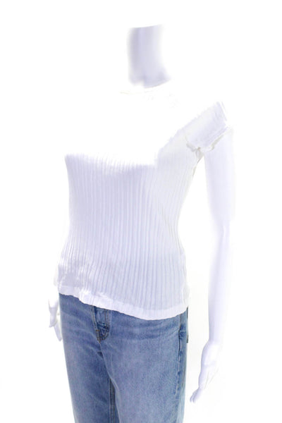 Helmut Lang Womens Ribbed Short Sleeve Crew Neck Top Tee Shirt White Size Medium