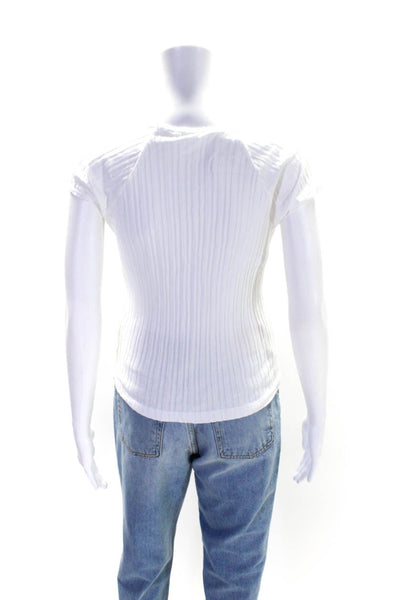 Helmut Lang Womens Ribbed Short Sleeve Crew Neck Top Tee Shirt White Size Medium