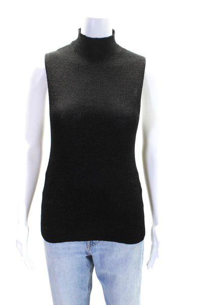 Nili Lotan Womens Knit Metallic Mock Neck Shell Top Blouse Black Size Medium