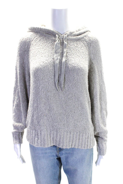 Margaret OLeary Womens Loose Knit Hooded Pullover Sweater Light Gray Size Small