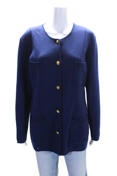 Salvatore Ferragamo Womens Wool Knit Button Up Cardigan Sweater Blue Size L