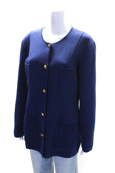 Salvatore Ferragamo Womens Wool Knit Button Up Cardigan Sweater Blue Size L