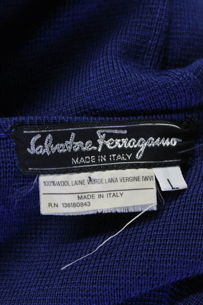 Salvatore Ferragamo Womens Wool Knit Button Up Cardigan Sweater Blue Size L