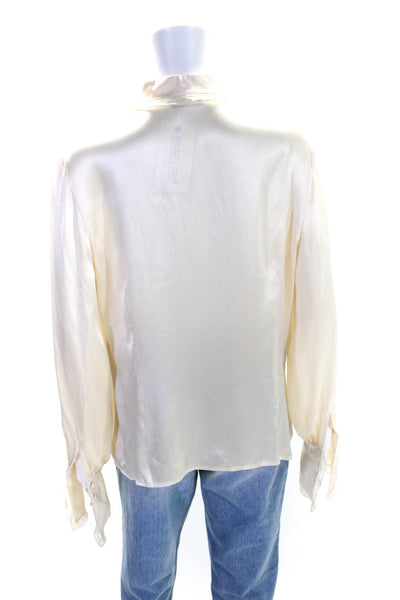 Rena Lange Womens Silk Satin Collared Button Up Blouse Top White Size 12