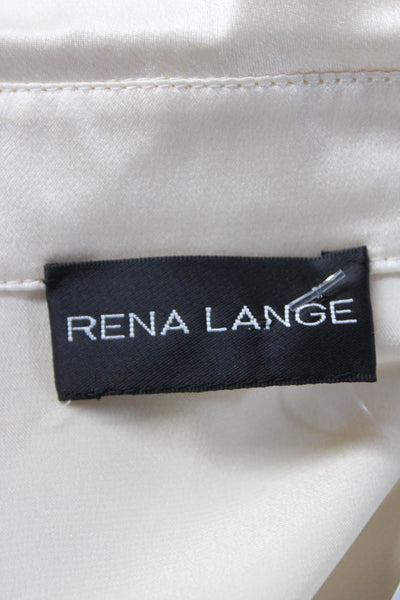 Rena Lange Womens Silk Satin Collared Button Up Blouse Top White Size 12