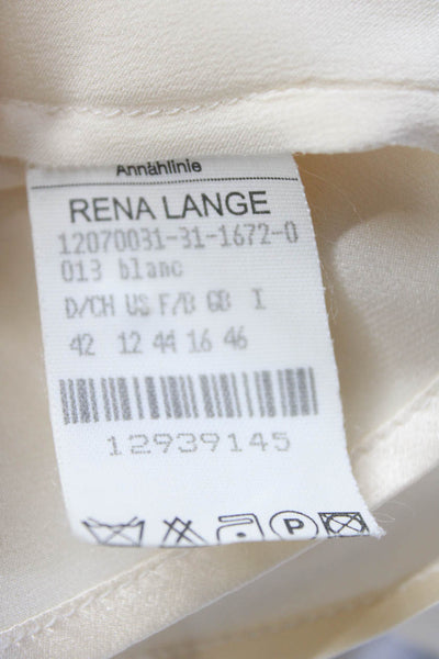 Rena Lange Womens Silk Satin Collared Button Up Blouse Top White Size 12