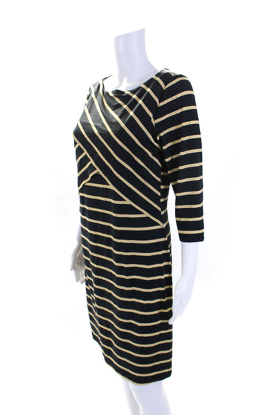 J. Mclaughlin Womens Black Striped Boat Neck Long Sleeve Shift Dress Size M