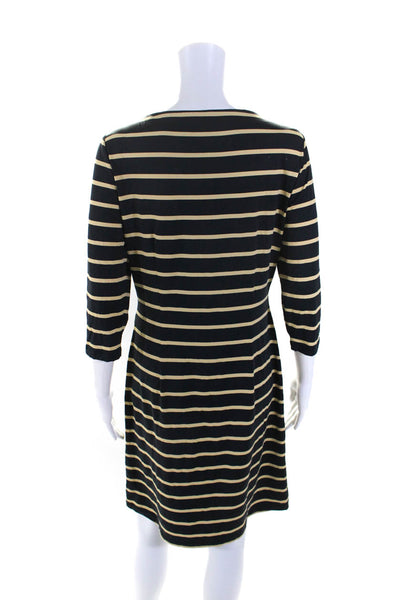 J. Mclaughlin Womens Black Striped Boat Neck Long Sleeve Shift Dress Size M