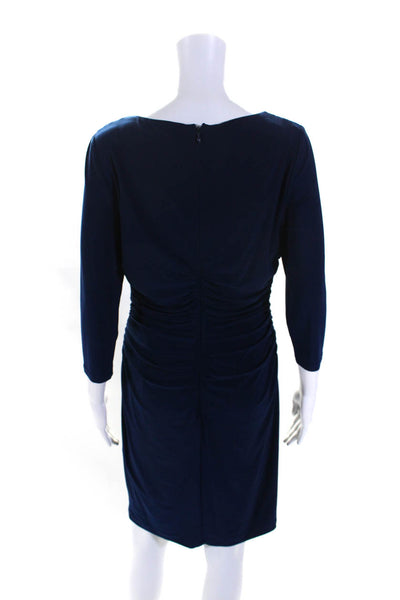 Adrianna Papell Womens Navy Beaded Drape Neck Long Sleeve Gown Dress Size S