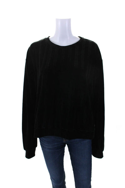 Andrew Marc Womens Black Velvet Corduroy Crew Neck Long Sleeve Blouse Top SizeXL