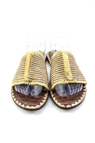 Sam Edelman Womens Raffia Straw Fringe Flat Slides Sandals Natural Size 8