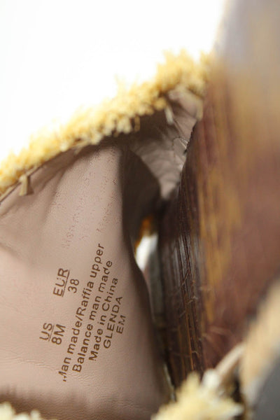 Sam Edelman Womens Raffia Straw Fringe Flat Slides Sandals Natural Size 8